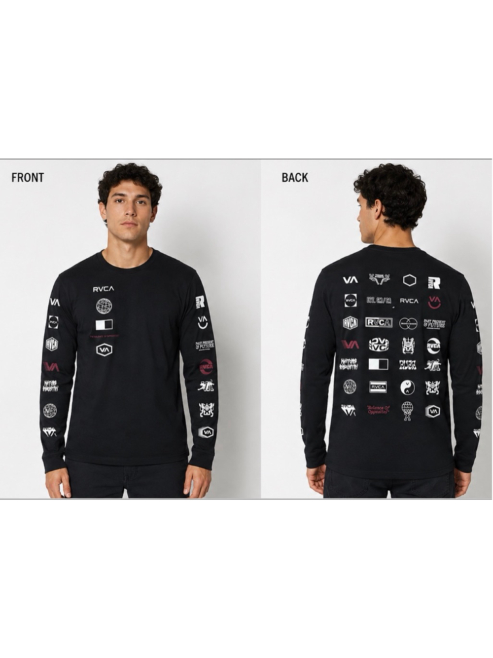 Men's RVCA Long Sleeve Tee M Black White Graphic